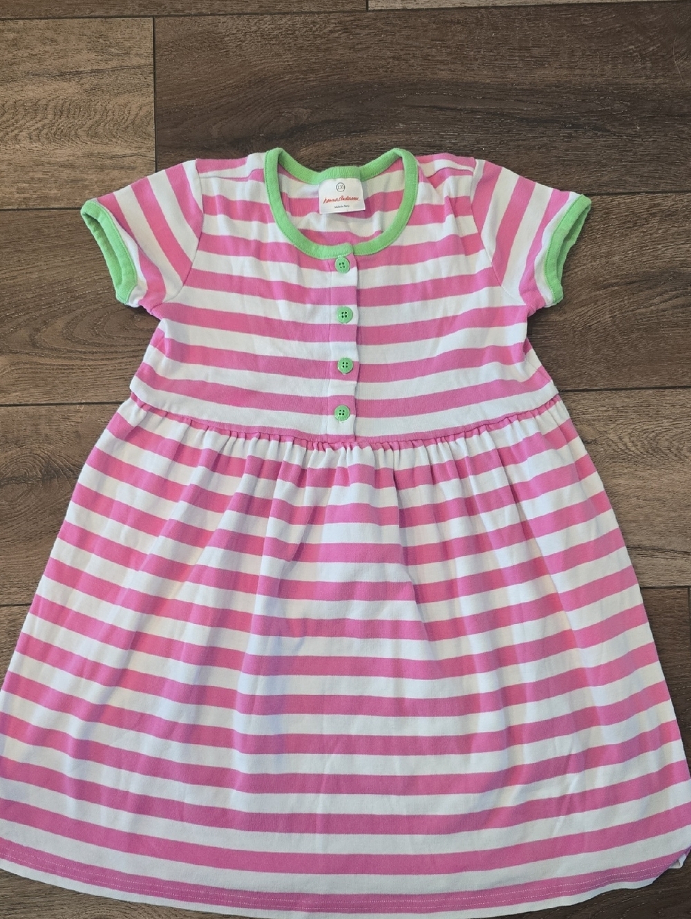 Hanna Andersson Pink and White Striped Dress with Green Trim